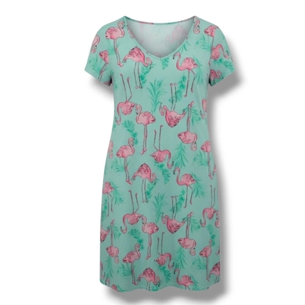 Blush women's blue pink Flamingos short sleeves sleepwear dress - small